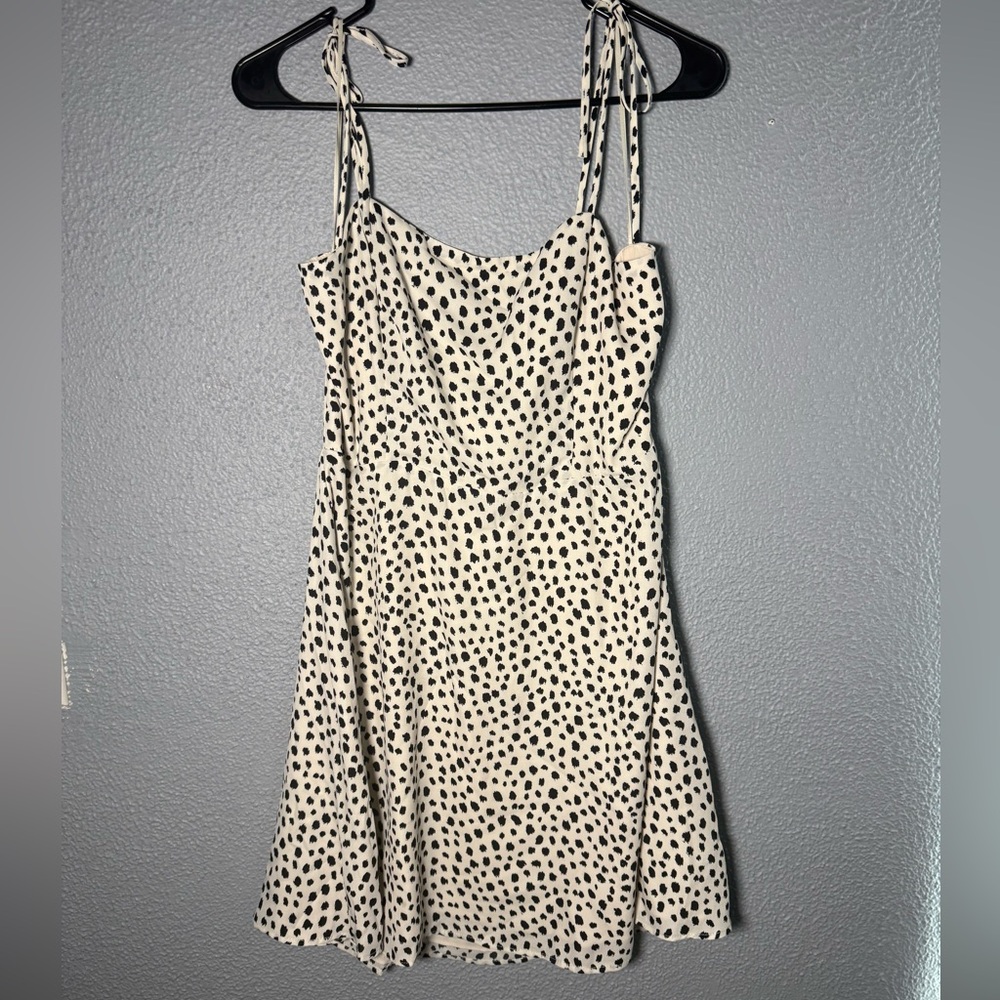 Lola Grace Dress NWT Size L Black White Polka Dot Smocked Tie Strap Mini